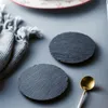 Mats & Pads 10/15/20CM Slate Stone Coasters Round Black Natural Edge Drink Pad Serving Plate For Home Bar Kitchen