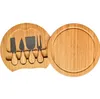 Köksredskap Bambuostbräda och knivuppsättning Runda Charcuterie Boards Swivel Meat Platter Holiday Housewarming Gift RRD13584 Seaway