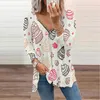 Women's T-Shirt 2022 Elegant Cottagecore V-neck Zipper Top Women Vintage Polyester Cute Print Female Clothes Loose Long Sleeve Oversized Phy
