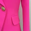 High Street Snygg Designer Blazer Women's Classic Double Breasted Metal Knappar Slim Fitting Blazer Jacket Rosa 211112