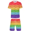 Eşcinsel Aşk Lezbiyen Gökkuşağı Bayrağı Tasarım Elbise LGBT Setleri Yaz Kısa Kollu T-Shirt + Rahat Kurulu Şort erkek LGBT Setleri gömlek X0610