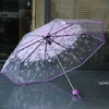 100 pcs/lot Transparent clair parapluie poignée coupe-vent 3 pli parapluie fleur de cerisier champignon Apollo Sakura femmes fille parapluie LLE1