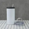 Almacén local 4 en 1 Sublimación 16 oz Enfriadores de cerveza Vasos rectos en blanco blancos con 2 tapas Porta latas de acero inoxidable Botellas de agua con doble aislamiento A12