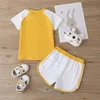 Zomer kinderen sets casual korte mouw o hals print kat T-shirt patchwork witte shorts 2 stks meisje jongens kleding 18m-6t 210629