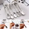 Kaşıklar 6 adet Vintage Çatal Çatal Seti Mini Metal Altın Oyma Kahve Kaşık Teaspoon Meyve Tatlı Masa Dekor