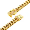 Cuba Dog Chain Belt Collars Full Diamond Buckle Collar Stainless Steel Gold Pet Necklace 10mm 14mm Crystal Golden Necklaces