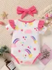 Baby Rainbow Star Print Binding Ruffle Trim Body avec bandeau SHE