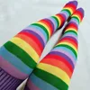 Rainbow Stripe Długoń Duże Długie Skarpety Bawełniane Kolee High Beautiful Nel Socks 211201