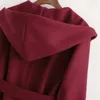 Wełna damska mieszany LXCX Casual Woman Burgundii Oversized Ciepły Z Kapturem Woolen Coats 2021 Zimowe Miękkie Kurtki Kurtki Kobiet Luźne Boże Narodzenie