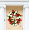 Decorative Flowers & Wreaths 40cm Artificial Tulip Wreath Silk Red Fake Round Simulation Garland Wedding Party Decoration Home Wall Decor Do