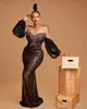 2021 Plus Size Arabo Aso Ebi Black Mermaid Sparkly Prom Dresses Perline Sheer Neck Sexy Evening Party Formale Secondo ricevimento Brid306D