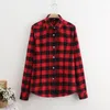 2021 New Cotton Checkered Plaid Blouses Shirt Cage Female Long Sleeve Casual Slim Women Plus Size Shirt Office Lady Tops Red 21302