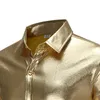 Gold Coated Metallic Paisley Shirt Hommes Night Club Wear Slim Fit Chemise Homme Casual Button Down Mens Dress s 210721