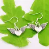 Angel Heart Wings Earrings 925 Silver Fish Ear Hook Dangle Chandelier E189 28x24.7mm 40pairs/lot