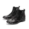 Cuir d'hiver 97CD1 Men de véritable rivets Rivets à la cheville Metal Square Toe Party Short Rock Rock Rock Boots Chaussures masculines