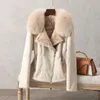 Women's Fur & Faux 2021 Genuine Leather Jacket Woman Short Style Coat With Collar Trim Rex Inner Warm Clothing