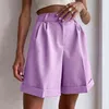 Weites Bein, lockere Bermuda-Shorts für Damen, hohe Taille, lila oder schwarz, Baumwolle, freier Gürtel, Qualität, Femme 210714