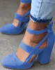 Dress Shoes Fashion Caged Chunky Heels Closed Toe Solid Color Cut Out Point Pumps