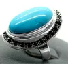 Klaster pierścienie Moda Biżuteria 17x30mm Blue Turquoises Oval Gems 925 Sterling Silver Marcasite Pierścień
