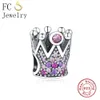 FC Smycken Fit Originalmärke Charms Armband 925 Sterling Silver Four Heart Key Pink Zricon Crystal Beads Pendant Berloque Q0531