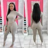 Zweiteilige Damenhose Plus Größe S-3XL Herbst Winter Damen Langarm Sweatshirt Hose gestrickte zweiteilige einfarbige Outfits lässige schwarze Trainingsanzüge DHL