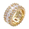 Hip hop cz cúbico zircão dedo geométrico anel faixa gelada fora branco ouro bling baguette diamante anéis para mulheres homens namorado luxo valentine aniversário jóias presentes