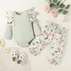 Girl Clothing Set Long Sleeve Flower Print Romper + Pants Autumn Cotton Soft Kids clothes Two Piece sets 3-24months