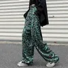 Imprimé léopard pantalon large femmes taille haute vadrouille drapé sentiment automne mince personnalité streetwear 210526