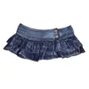 Menina japonesa plissada Super mini saias de jeans baixa uma linha de linhas Saias de brothe Solid Night Club Party Wear Skirt Punk Style 210306