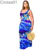 女性ドレスデザイナーセクシーなネクタイダイノースリーブミディドレスレディースパターン印刷ベストロングスカート7色プラスサイズS-5XL