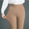 Printemps et automne taille élastique mode pantalon droit extensible haute mince nylon coton été 210925