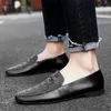 Leather Summer Loafers genuine slip on Casual Dress Brogue Shoes Spring Classic Male black white men 8861