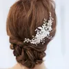 Stunning Floral Headpiece Bridal Silver color Comb Piece Pearls Women Prom Hair Jewelry Wedding Accessories