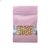 100pcs couleur rose mat emballage alimentaire sac en aluminium fermeture à glissière refermable avec fenêtre paquet de bonbons de café pochettes en mylar de haute qualité