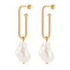 Korean Simple Gold Color Metal U Shape Long Women Fashion Jewelry 2021 Vintage Baroque Pearl Hanging Earrings EH055