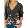 Snake YX Damkläder Höst och vinter Fashion V-Neck Flower Print Långärmad Casual Loose T-Shirt Plus Size 210623