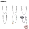 100% 925 Sterling Silver The Key to Heart Silicon Safety Chain Charm Fit Wostu Original Beads Bracelet Jewelry CQC606