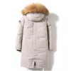 メンズホワイトアヒルダウンジャケットアウトドアウィンタースキーウェアファッション厚い暖かい冷たい防寒フード付き通気性長いジャケット男性211104