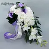 Fleurs de mariage EillyRosia Bouquet de mariée blanc et bordeaux avec feuille verte violet rose longue cascade pour la mariée