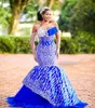 2022 Plus Size Arabisch ASO EBI Luxe Royal Blue Prom Dresses Beaded Pailletten Kant Evening Formele Partij Tweede Receptie Jurken Jurk ZJ220