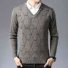 Camisola de Marca de Moda para Mens Pullovers V Pescoço Slim Fit Jumpers Knit Grosso Quente Outono Estilo Coreano Roupas Casuais Homens