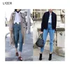 Lyzcr Spring Jeans Woman Vintage Velvet Warm Harem Jeans Fleece Mom Loose High Weist's Women's Boyely Jeans for Women 210302