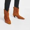 Dames Cowboy Laarzen Puntschoen Lage Hak Dames Enkel Laars Luxe Lederen Cowgirl Schoen Europese Stijl Gothic Designer Schoenen