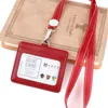 Card Holders ID Badge Holder Vertical PU Leather Holder With 1 Clear Window Slot And A Detachable Neck Lanyard5995388