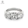 Lesf 925 Sterling Silver Anel de Prata 3 Pedras 2 Quartos Rodada Corte Sona Simulado Diamante Casamento Noivado Anéis 210330