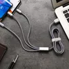 Телефонные кабели 1,2 м 3 в 1 зарядные кабели для Huawei LG Samsung Note20 S20 Micro USB Type C с металлической штекерной штекерной планой линейки Data Data Data Line 2.4