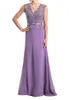 Violet Mother of the Bride Dress Elegant V-Neck Sleeveless Chiffon Tulle Applique with Beads Formal Gowns