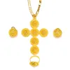 Fine Solid yellow 18k Gold GF Jewelry Sets Women's Necklace earrings ring large-scale Cross Pendant Wedding Bride Habesha