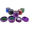 Tobacco Smoking Herb Grinders Accessories 4-Layers Aluminium Alloy material 100% Metal dia 63mm have 5 colors With Clear Top Window Lighting Grinder