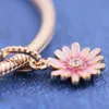 Perle de charme de fleur de marguerite rose en métal plaqué or rose pour les bracelets de charme de bijoux Pandora européens